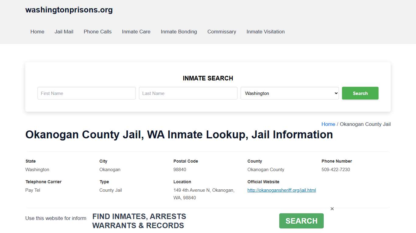 Okanogan County Jail, WA - Offender Locator, Contacts, Inmate Info