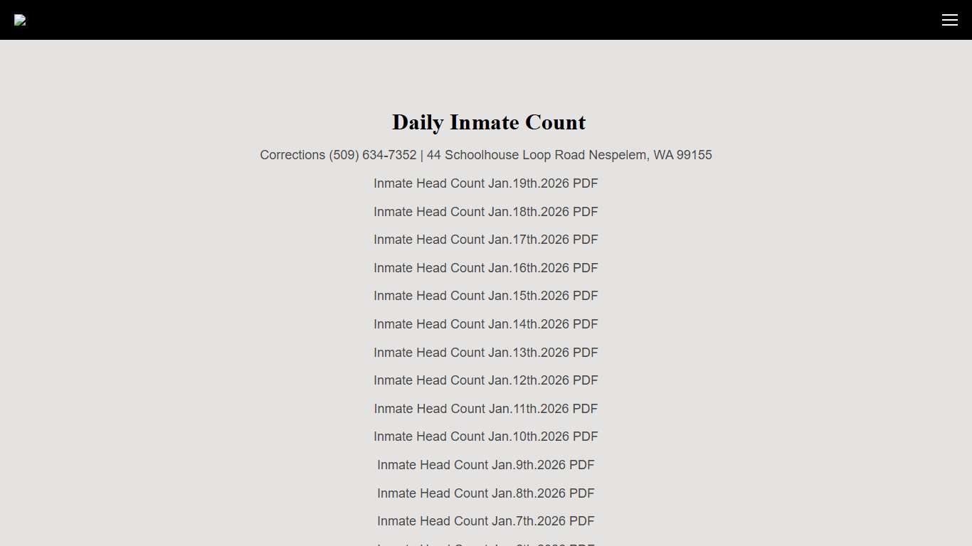 Daily Inmate Count — Colville Tribal Police